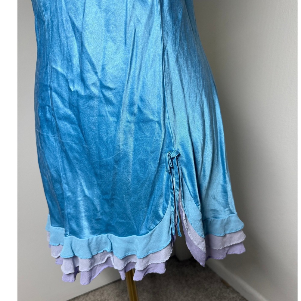 Y2K Victoria's Secret Silk Chiffon Ruffle Blue Bow Mermaid Vintage Slip Dress M - Picture 10 of 10